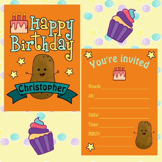 Invitation Amusant Joyeux Anniversaire Pomme de terre personn