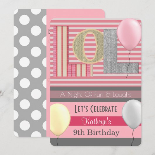 Invitation Amusant "LOL" Fête Fille de bois d'oeuvre Annivers (Devant / Derrière)