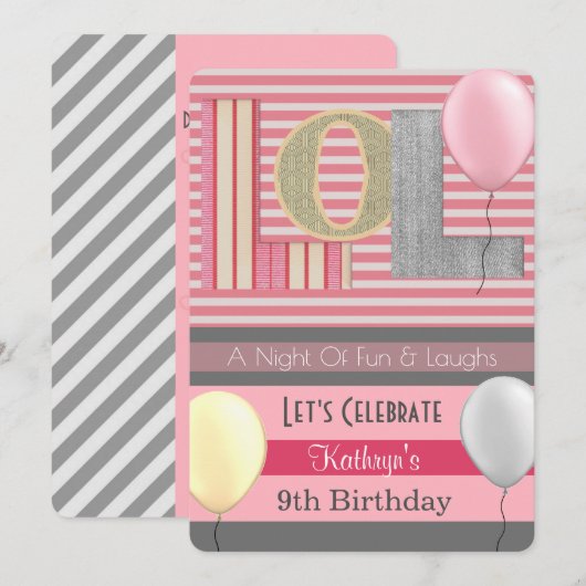 Invitation Amusant "LOL" Fête Fille de bois d'oeuvre Annivers (Devant / Derrière)