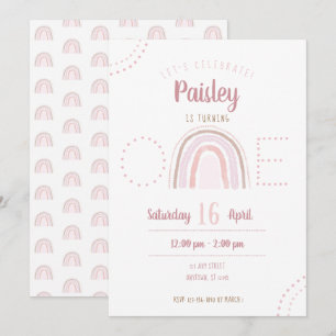 Invitation Amusant moderne Boho rose arc-en-ciel premier anni