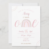 Invitation Amusant moderne Boho rose arc-en-ciel premier anni (Devant)