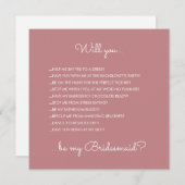 Invitation Amusant moderne Dusty Rose Script Bridesmaid Propo (Devant / Derrière)