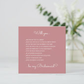 Invitation Amusant moderne Dusty Rose Script Bridesmaid Propo (Debout devant)