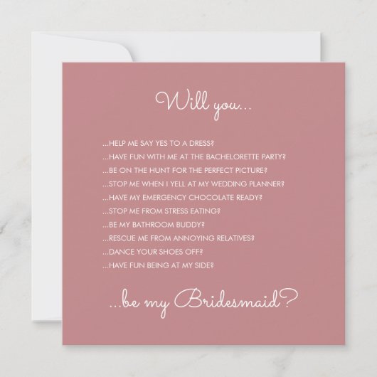 Invitation Amusant moderne Dusty Rose Script Bridesmaid Propo (Devant)