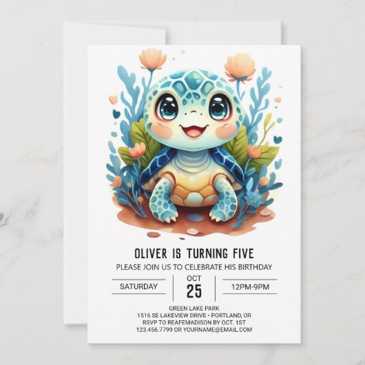 Invitation Amusant Pastel Custom Turtle Boy Anniversaire (Devant)
