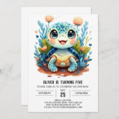Invitation Amusant Pastel Custom Turtle Boy Anniversaire (Devant / Derrière)