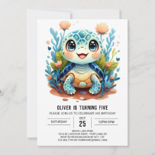 Invitation Amusant Pastel Custom Turtle Boy Anniversaire
