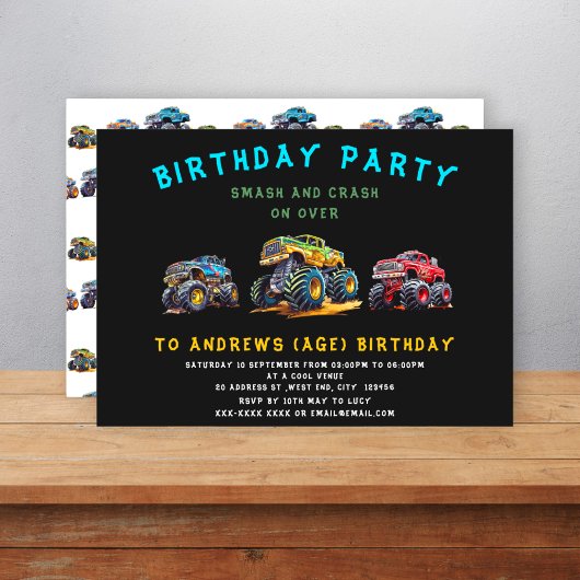 Invitation Amusant personnalisable monstre camion anniversair