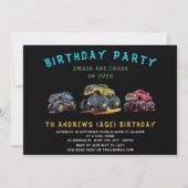 Invitation Amusant personnalisable monstre camion anniversair (Devant)