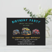 Invitation Amusant personnalisable monstre camion anniversair (Debout devant)
