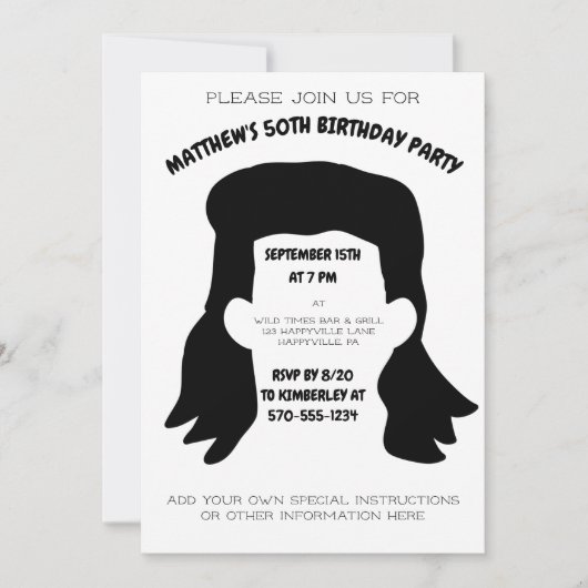 Invitation Amusant Personnalisé Mullet Coiffure fête d'annive (Devant)