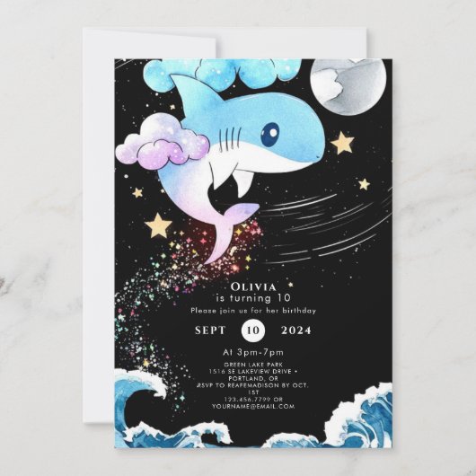 Invitation Amusant personnalisé requin de Boho Anniversaire (Devant)