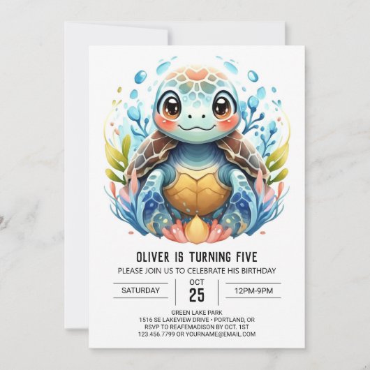Invitation Amusant Printable Turtle Boy Anniversaire (Devant)