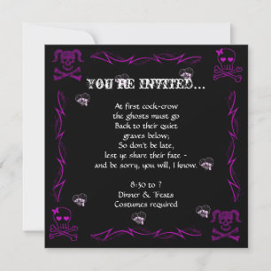 Invitation Amusant Purple Girl Gothique Crânes Halloween Part