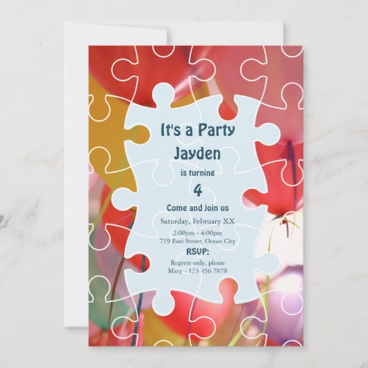 Invitation Amusant Puzzle Ballons thème Anniversaire (Devant)