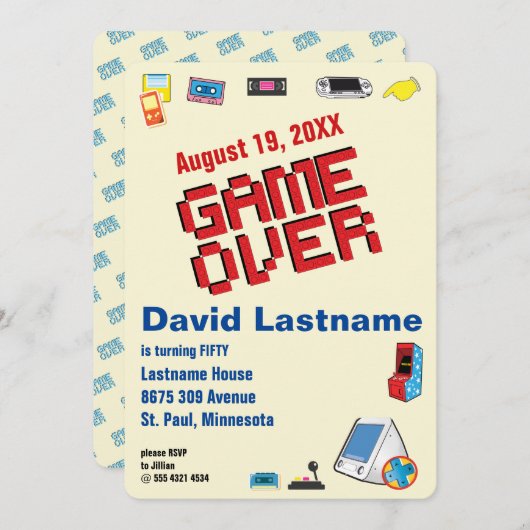 Invitation Amusant Retro Vidéo Gamer 🎮 50e anniversaire 40e  (Devant / Derrière)