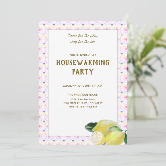 Invitation Amusant Tea Party Boho Lemons Rainbow (Debout devant)