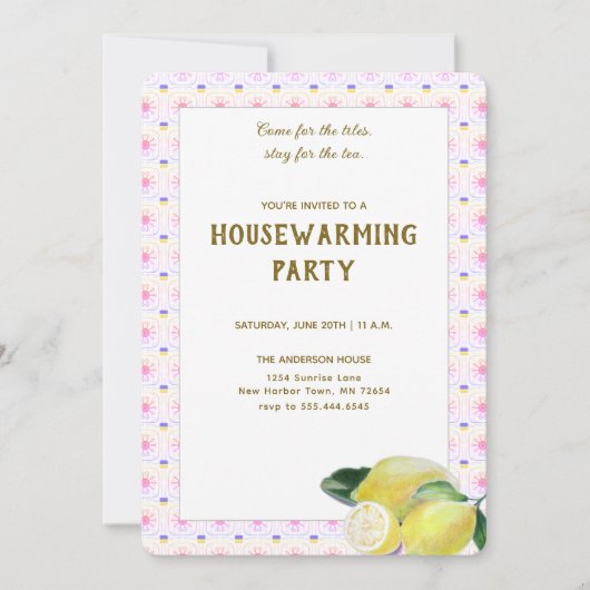 Invitation Amusant Tea Party Boho Lemons Rainbow (Devant)