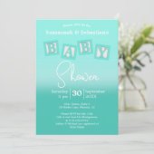 Invitation Amusant Turquoise Ombre BABY Blocks douche Invitat (Debout devant)