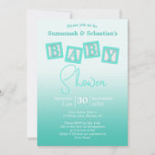 Invitation Amusant Turquoise Ombre BABY Blocks douche Invitat (Devant)