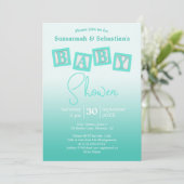 Invitation Amusant Turquoise Ombre BABY Blocks douche Invitat (Debout devant)