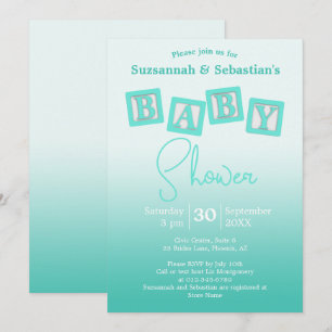 Invitation Amusant Turquoise Ombre BABY Blocks douche Invitat
