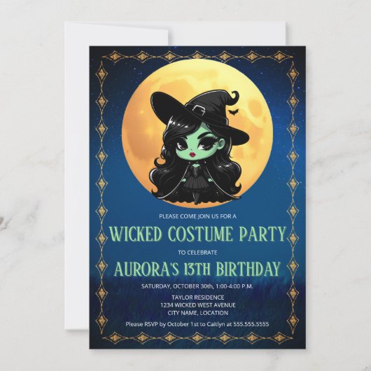 Invitation Amusant Wicken Green Witch Halloween Anniversaire (Devant)