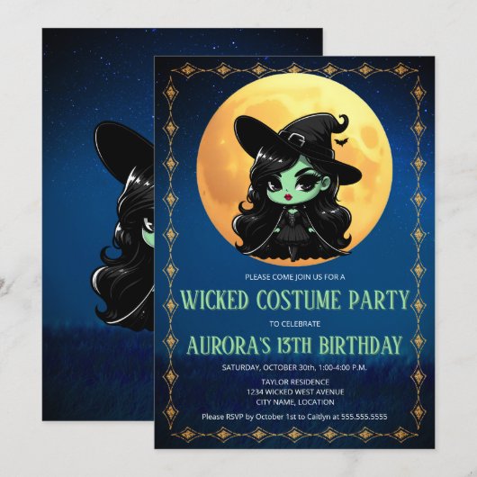 Invitation Amusant Wicken Green Witch Halloween Anniversaire (Devant / Derrière)