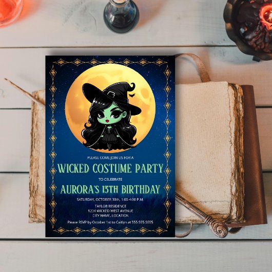 Invitation Amusant Wicken Green Witch Halloween Anniversaire