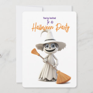 Invitation AMUSANT WITTER BLANC AVEC BROOM Halloween Party