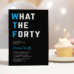 Invitation Amusant WTF Adulte 40e fête d'anniversaire<br><div class="desc">Faites-vous plaisir avec nos invitations uniques à la fête du 40e anniversaire ! Ces invités offrent une expression "ce que la quarante" spirituelle, dans un décor noir épuré. Avec un modèle de texte contemporain qui peut facilement être adapté à votre préférence, vous pouvez certainement relayer les détails de votre fête...</div>