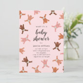 Invitation amusante à la douche de bébé rose (Debout devant)