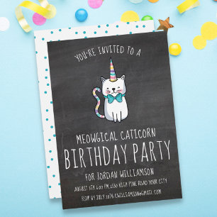 Invitation Amusante Cute Cat Unicorn Anniversaire Fête Invita