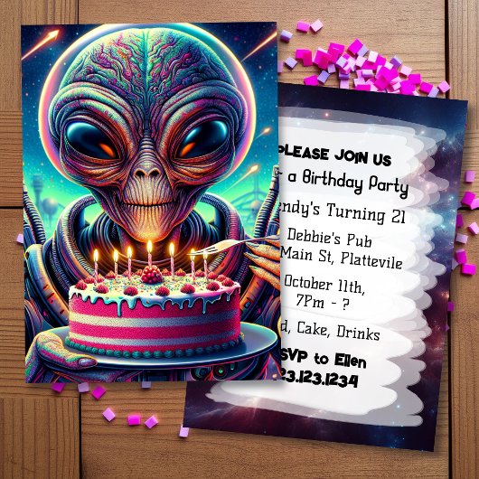 Invitation Amusante fête d'anniversaire à thème Alien
