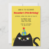 Invitation Amusante fête d'anniversaire de chat noir (Devant)