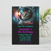 Invitation Amusante Galaxie Space Cat Astronaut fête d'annive (Debout devant)