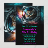 Invitation Amusante Galaxie Space Cat Astronaut fête d'annive (Devant / Derrière)