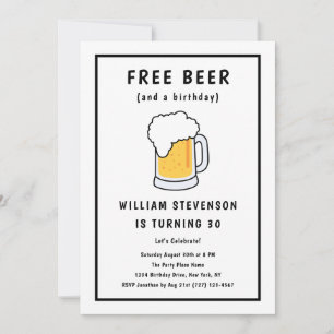 Invitation Amusante Libre Bière Joke Simple Homme 30e anniver