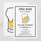 Invitation Amusante Libre Bière Joke Simple Homme 70e anniver (Devant / Derrière)