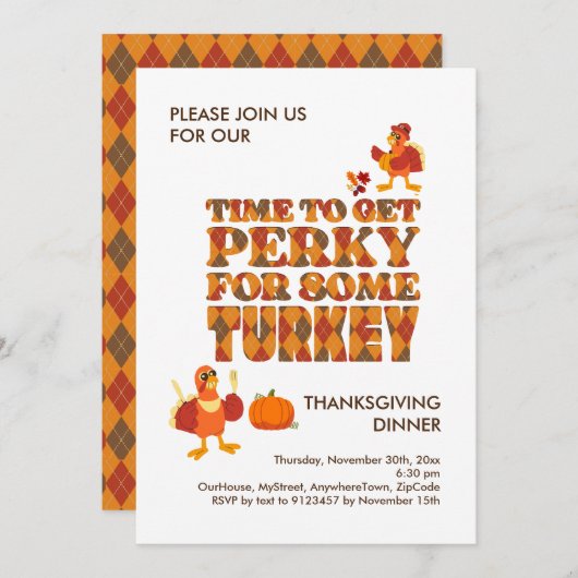 Invitation amusante pour le dîner de Thanksgiving (Devant / Derrière)