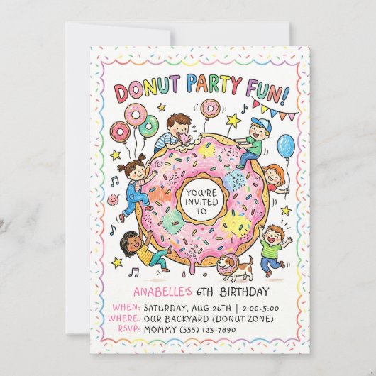 Invitation amusante pour une fête de Donuts (Devant)