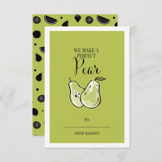 Invitation Amusante Pun de Fruit Pear Classroom Valentine Car (Devant / Derrière)