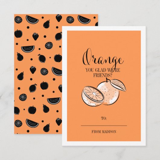 Invitation Amusante Pun Fruit Orange Classroom Valentine Card (Devant / Derrière)