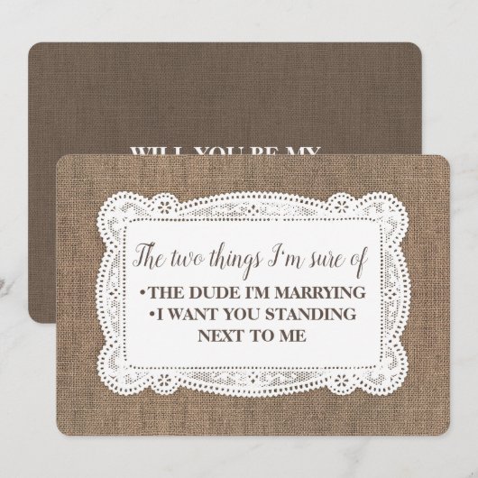 Invitation Amusante servante rustique / La servante d'honneur (Devant / Derrière)