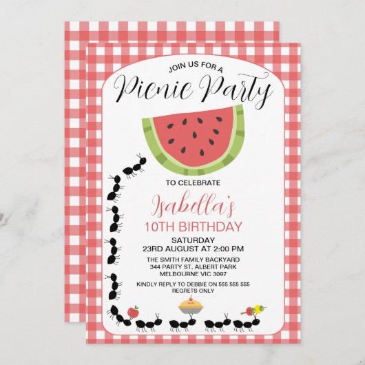 Invitation Amusante Watermelon Ants Pique-nique Anniversaire (Devant / Derrière)