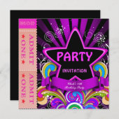 Invitation Amusants Anniversaire Filles Hot Pink Billets 2 (Devant / Derrière)