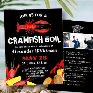 Invitation Amusants Black Crawfish Boil 3 Photo Graduation Pa