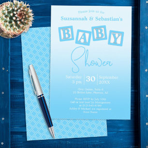 Invitation Amusants Blue Ombre BABY Boy Blocks Showboat Invit