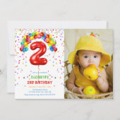Invitation Amusants Bright Confetti Balloons Photo 2e anniver (Devant)