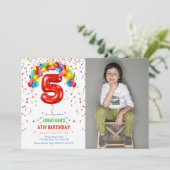 Invitation Amusants Bright Confetti Balloons Photo 5e anniver (Debout devant)